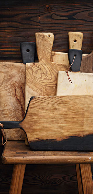 A variety of handmade chopping boards