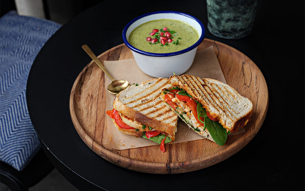 Chicken toastie and soup